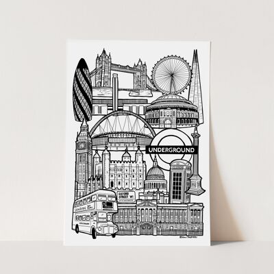 London Wahrzeichen Skyline Illustrationsdruck – A4 21 x 29,7