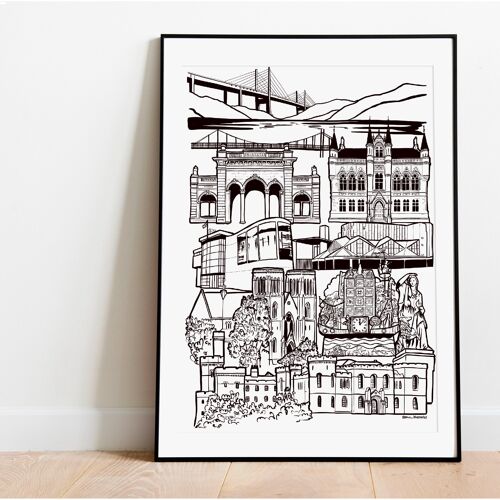 Inverness Landmark Skyline Illustration Print - A1 59.4 x 84.1