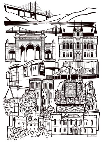 Inverness Landmark Skyline Illustration Print - A1 59,4 x 84,1 2
