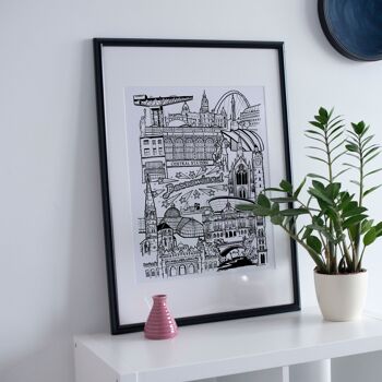 Glasgow Landmark Skyline Illustration Print - A3 29,7 x 42 2