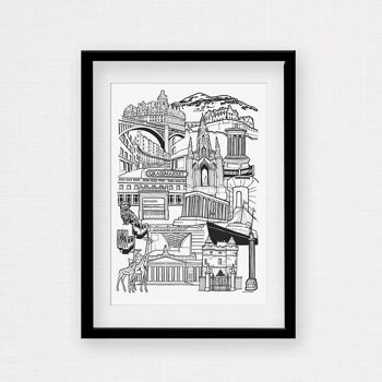 Edimbourg Landmark Skyline Illustration Print - Impression encadrée A4 1