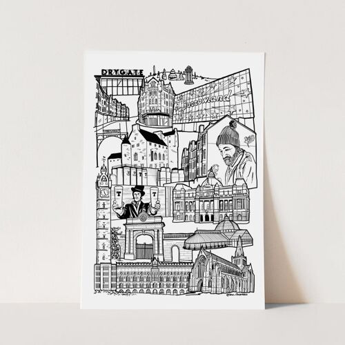 Glasgow East End Landmark Illustration Print - A4 21 x 29.7