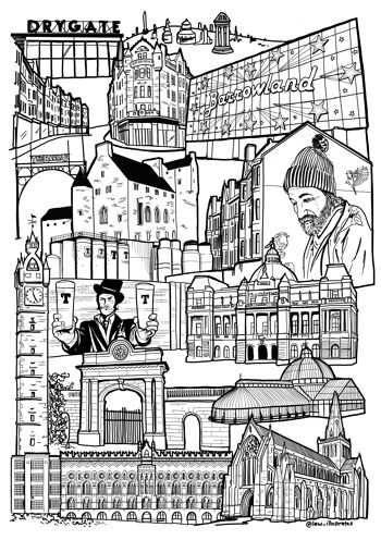 Glasgow East End Landmark Illustration Print - A3 29,7 x 42 2