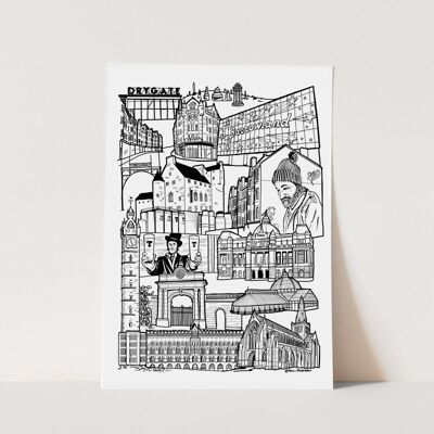 Glasgow East End Landmark Illustration Print - A1 - 59.4 x 84.1