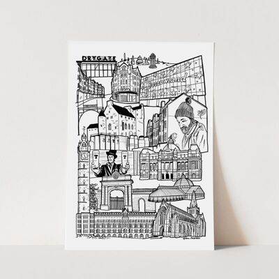 Glasgow East End Wahrzeichen Illustrationsdruck – A2 – 42 cm x 59,4 cm