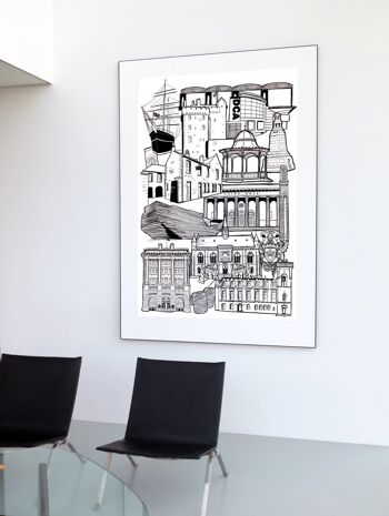 Dundee Landmark Skyline Illustration Print - A4 21 cm x 29,7 cm 2