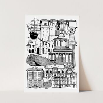 Dundee Landmark Skyline Illustration Print - Impression encadrée A3 2