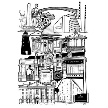 Dublin Landmark Skyline Illustration Print - A4 21 cm x 29,7 cm 2