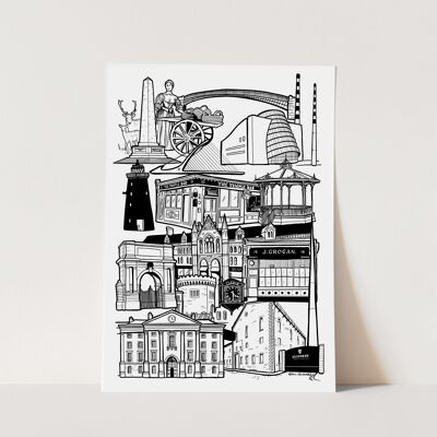 Dublin Landmark Skyline Illustration Print - A2 - 42 cm x 59,4 cm