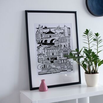 Aberdeen Landmark Skyline Illustration Print - Impression encadrée A4 3