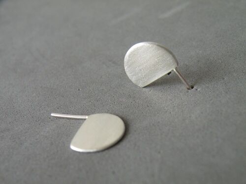 Contemporary Silver Stud Earrings, Semi Circle Studs for Her, Women's Jewelry, Wife Gifts