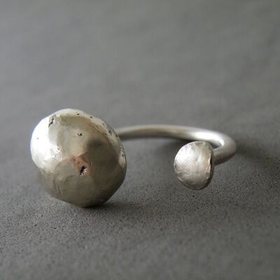 Silver Nugget Open Ring For Women, Handmade Minimalist Adjustable Ring, Women Rings