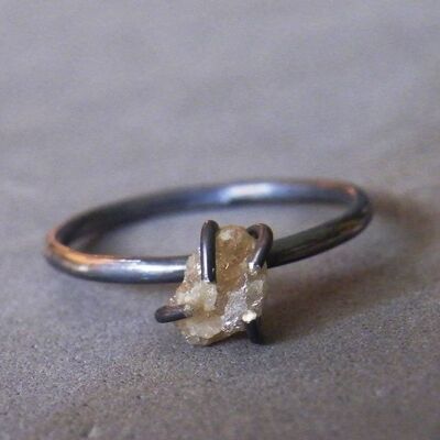 Anello solitario diamante bianco Authenthic Raw Uncut diamante africano CONFLITTO FREE Diamond Ring Sterling Silver rebbi April Bithstone