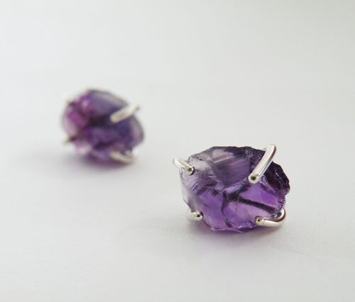 February Birthstone Earrings, Raw Amethyst Stud Earrings Sterling Silver Earrings Gemstone Jewelry by SteamyLab