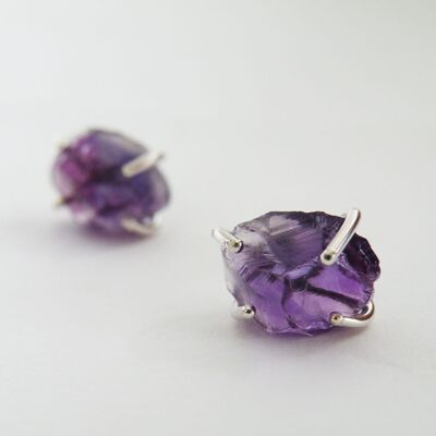 Februar Geburtsstein Ohrringe, roher Amethyst Ohrstecker Sterling Silber Ohrringe Edelstein Schmuck von SteamyLab