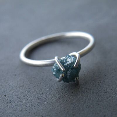 Anello solitario diamante verde Authenthic Raw Uncut diamante africano CONFLITTO FREE Diamond Ring Sterling Silver rebbi April Bithstone