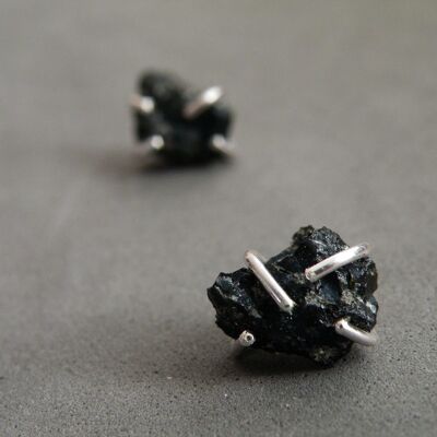 Raw Snowflake Obsidian Earrings, Silver Studs Unisex, Jewelry Gifts for Him, for Her