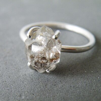 Grande bague en diamant Herkimer, bague de fiançailles en diamant, bague solitaire pour femme