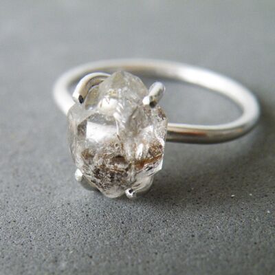 Anillo grande de diamantes Herkimer, anillo de diamantes de compromiso, anillo solitario para mujer