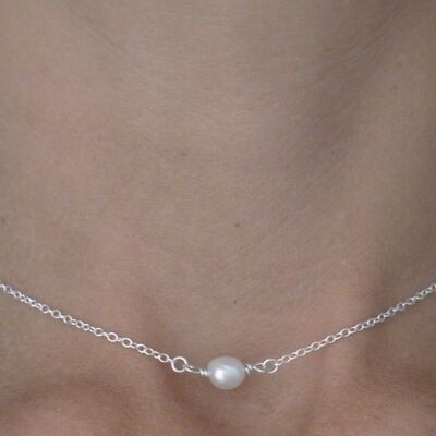 Elegante collar de perlas de agua dulce Collar femenino Piedra de junio Collar de dama de honor Joyería nupcial Collar de plata esterlina por SteamyLab