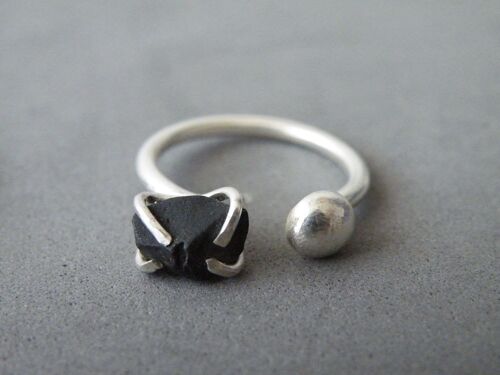 Dual Gemstone Ring, Sterling Silver Raw Onyx Open Ring, Adjustable Ring Women Gift Ideas