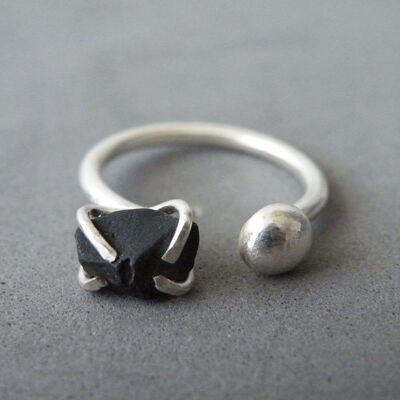 Dual Gemstone Ring, Sterling Silver Raw Onyx Open Ring, Adjustable Ring Women Gift Ideas