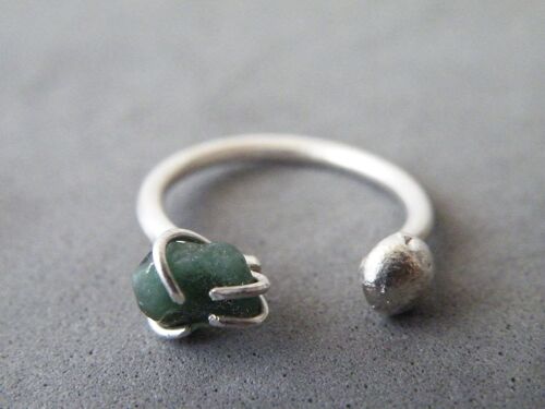 Raw Emerald Adjustable Ring Steling Silver Nugget Ring Dual Gemstone Ring by SteamyLab