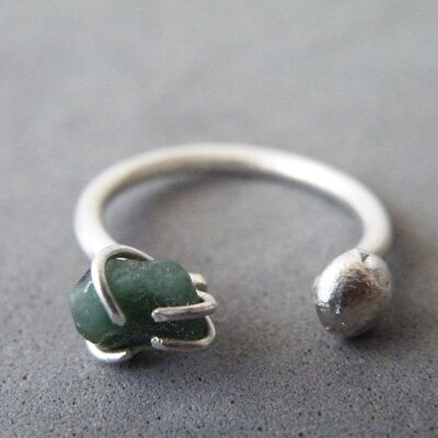 Raw Emerald Adjustable Ring Steling Silver Nugget Ring Dual Gemstone Ring by SteamyLab