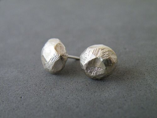 Faceted Nugget Silver Studs, Spheres Earrings for Her, Minimalist Jewelry Gift Ideas for Women