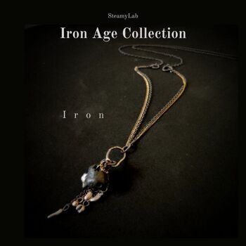 Collection de pierres de fer, collier de fer, galets d'argent, pierre de fer brut, chaîne remplie d'or, collier d'inspiration étrusque 3