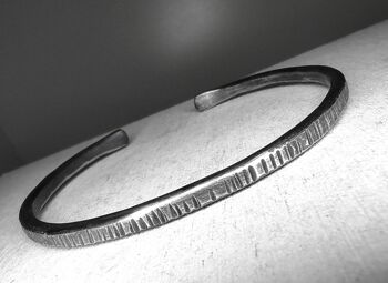 VENDU INDIVIDUELLEMENT Manchette empilable en argent unisexe, bracelet ouvert texturé à la main, bijoux faits à la main pour hommes et femmes. Épaisseur disponible 2mm/2,5mm/3mm. 5