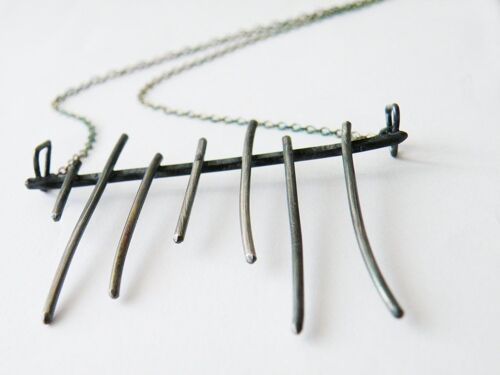 Tribal Abstract Necklace Cage Pendant Sterling Silver Oxidized Silver Statement Necklace by SteamyLab