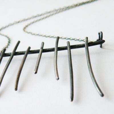 Tribal Abstract Necklace Cage Pendant Sterling Silver Oxidized Silver Statement Necklace by SteamyLab
