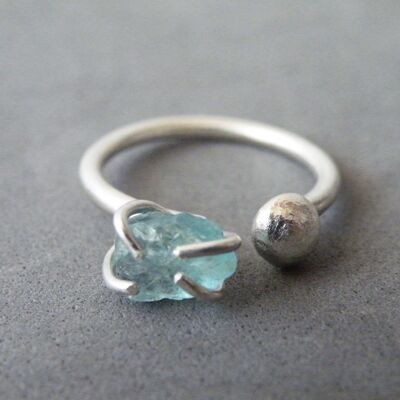 Anillo de piedra preciosa doble de pepita de apatita azul de mares ásperos, anillo bohemio ajustable para mujer, ideas de regalo de anillo de mujer
