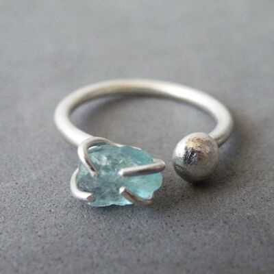 Rough Seas Blue Apatite Nugget Dual Gemstone Ring, Women Adjustable Boho Ring, Women Ring Gift Ideas