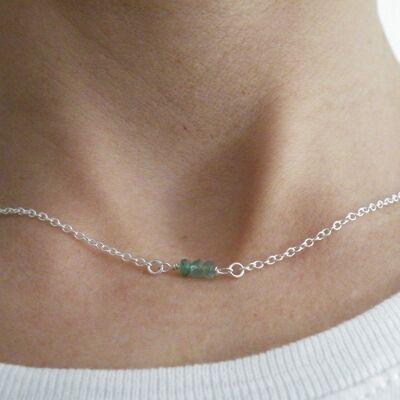 Small Green Sapphire Bead Necklace Delicate Necklace Minimalist Necklace Sterling Silver Birthstone Jewelry September Stone by SteamyLab