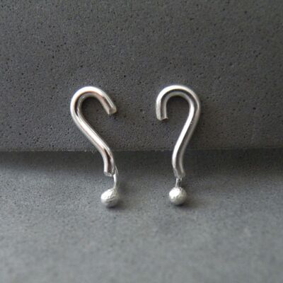 Question Mark Ear Jacket Silver Earrings, Minimalist Playful Unisex Studs, Teens Gift Ideas, Best Friends Jewelry