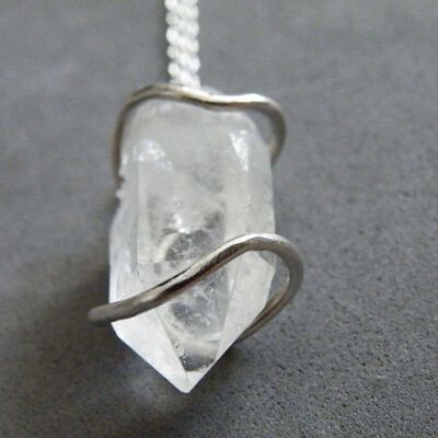 Raw Clear Quartz Pendant Necklace Sterling Silver Gemstone Necklace Boho Jewelry by SteamyLab