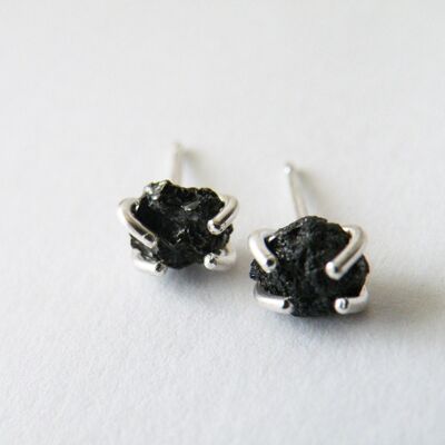 Black Diamond Studs Authenthic Raw Uncut African Diamond CONFLITS FREE 1 Carat Diamond Studs Sterling Silver Prongs April Bithstone