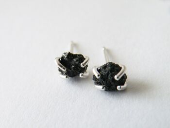 Black Diamond Studs Authenthic Raw Uncut African Diamond CONFLITS FREE 1 Carat Diamond Studs Sterling Silver Prongs April Bithstone 1