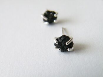 Black Diamond Studs Authenthic Raw Uncut African Diamond CONFLITS FREE 1 Carat Diamond Studs Sterling Silver Prongs April Bithstone 3