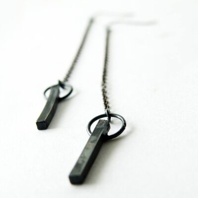 Lange schwarze oxidierte Sterlingsilber-Ohrringe, moderne lange quadratische Ohrringe, Frauen-Geschenk-Ideen
