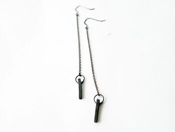 Boucles d'oreilles longues en argent sterling oxydé noir, boucles d'oreilles longues carrées modernes, idées cadeaux pour femmes 2