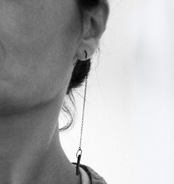 Boucles d'oreilles longues en argent sterling oxydé noir, boucles d'oreilles longues carrées modernes, idées cadeaux pour femmes 3