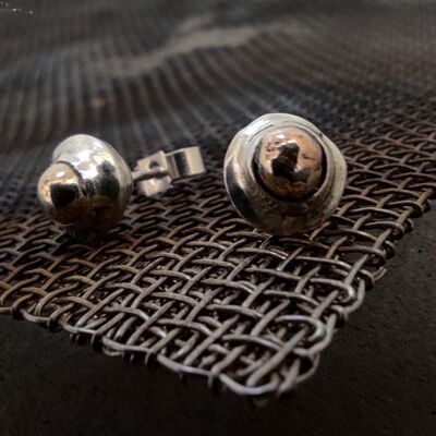Scudo, Sinking Gold Collection, Mix-Metal Studs, Sterling Silver and Gold Earrings, Earrings Gift Idea