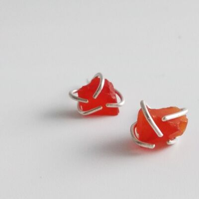 Natural Carnelian Sterling Silver Studs Virgo Birthstone Orange Carnelian Earrings by SteamyLab