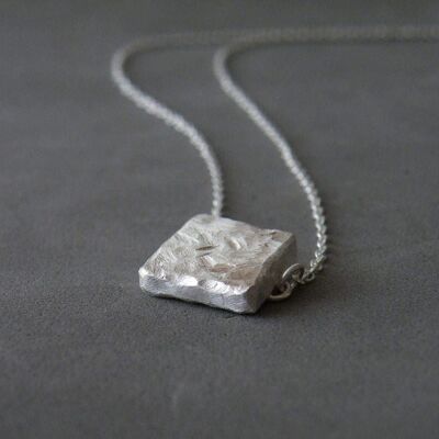 Slate Pendant Concrete Texture Uneven Square Silver Pendant Necklace Texture Necklace by SteamyLab