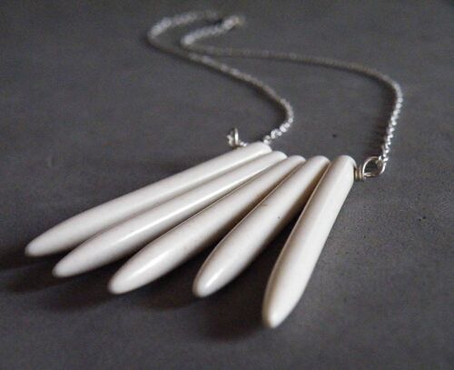White Turquoise Sticks Necklace Turquoise Sterling Silver Boho Necklace Turquoise Jewelry by SteamyLab