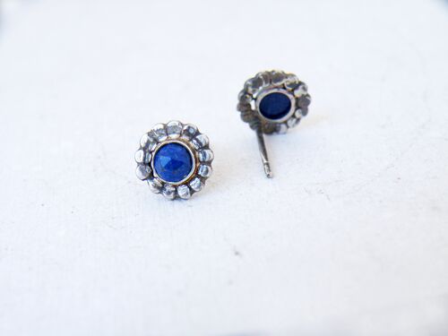 Boho Lapis Lazuli Stud Earrings, Handmade Cabochon Jewelry, September Birthstone Gift Ideas for Her