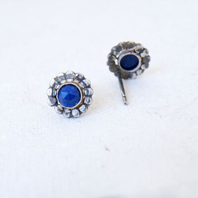 Boho Lapis Lazuli Stud Earrings, Handmade Cabochon Jewelry, September Birthstone Gift Ideas for Her